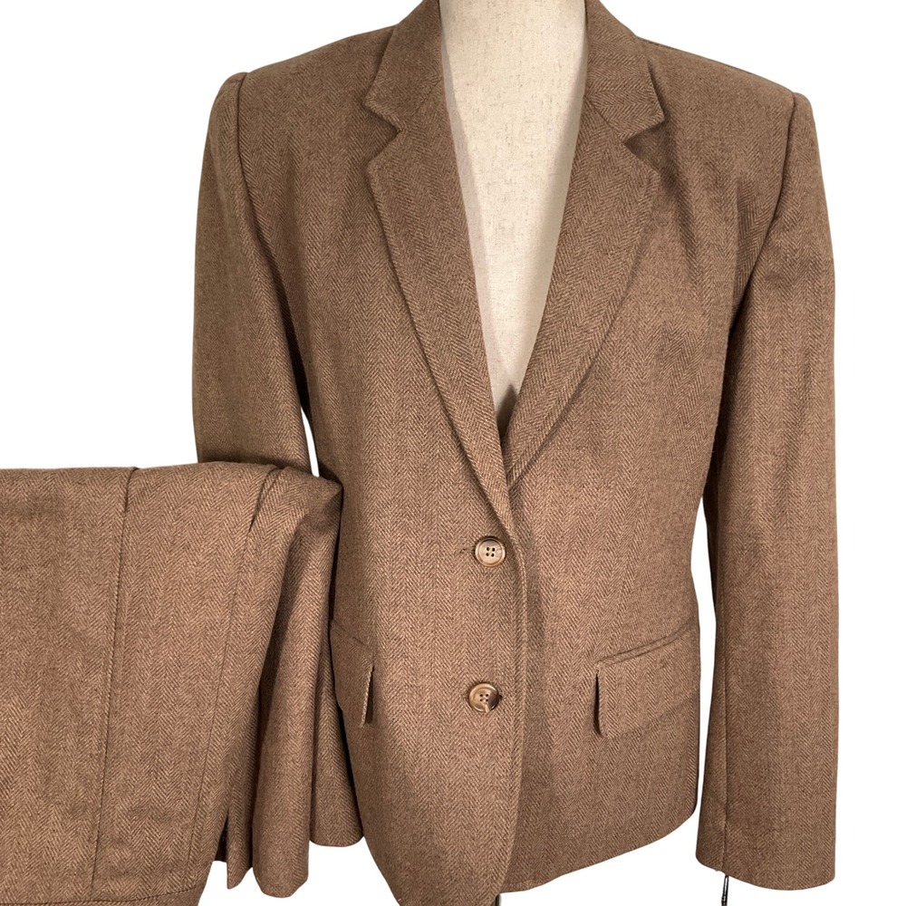 Suit Ability Skirt Set Women 14 Brown Herringbone Wool Classic‎ ALine  2pc VTG